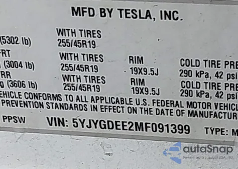 2021 Tesla Model Y Long Range Dual Motor All-Wheel Drive из США, поврежденный, VIN 5YJYGDEE2MF091399